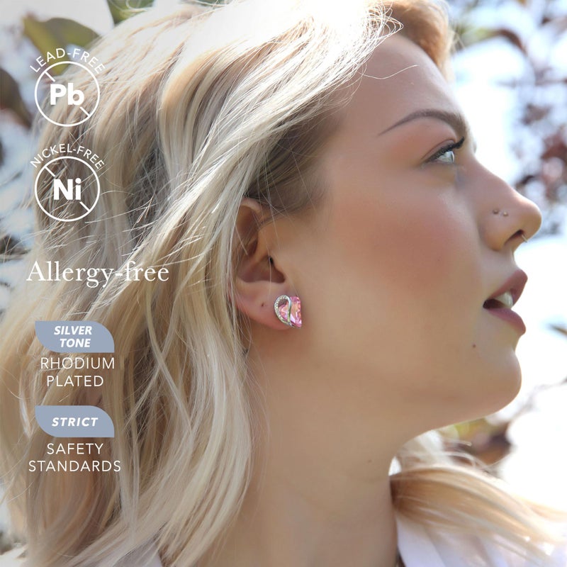 Leafael Infinity Love Heart Stud Earrings for Women, Valentine's Day Gifts for Mom, Wife, and Her, October Birthstone Crystal, Rose Quartz Pink, Silver Tone Fashion Statement Jewelry - Image 2